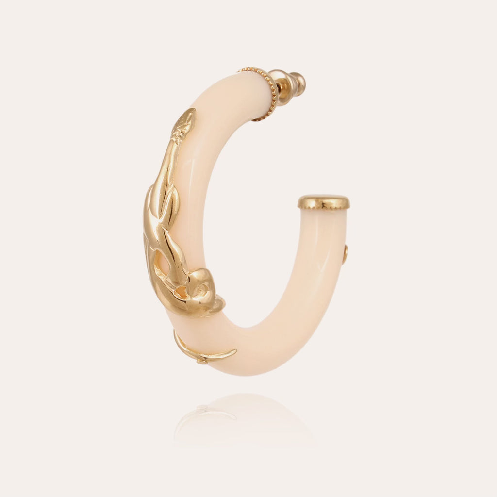 Boucles d'oreilles créoles Cobra petit modèle acétate dorées - Ivoire
