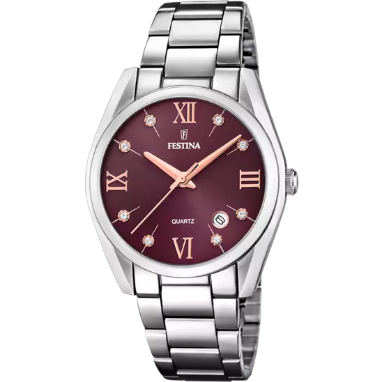 MONTRE FESTINA F16790/E BORDEAUX, BRACELET ACIER INOXYDABLE, FEMME