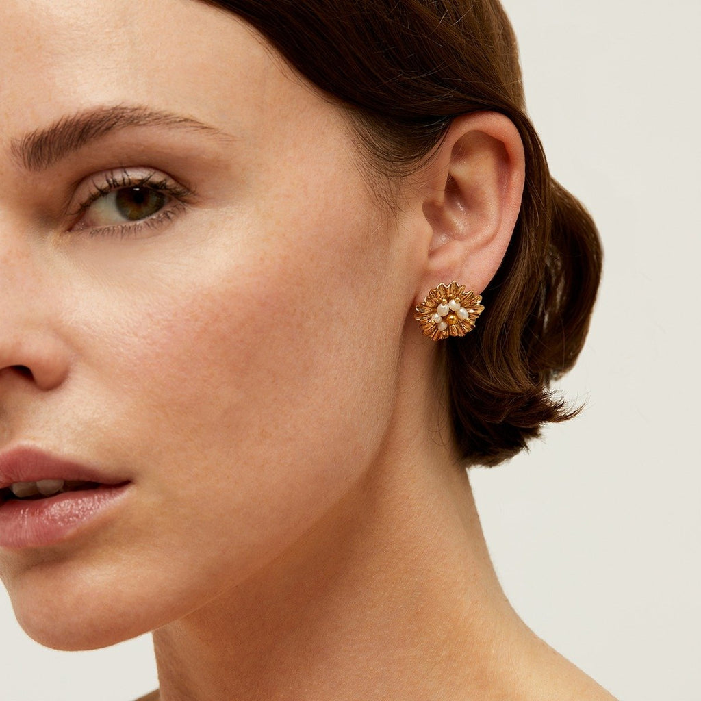 Gas Bijoux boucles d'oreilles puces Azalée dorées - Perles de culture