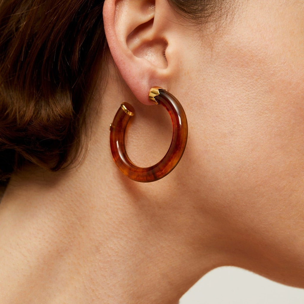 Gas Bijoux boucles d'oreilles créoles Caftan petit modèle acétate doré marron