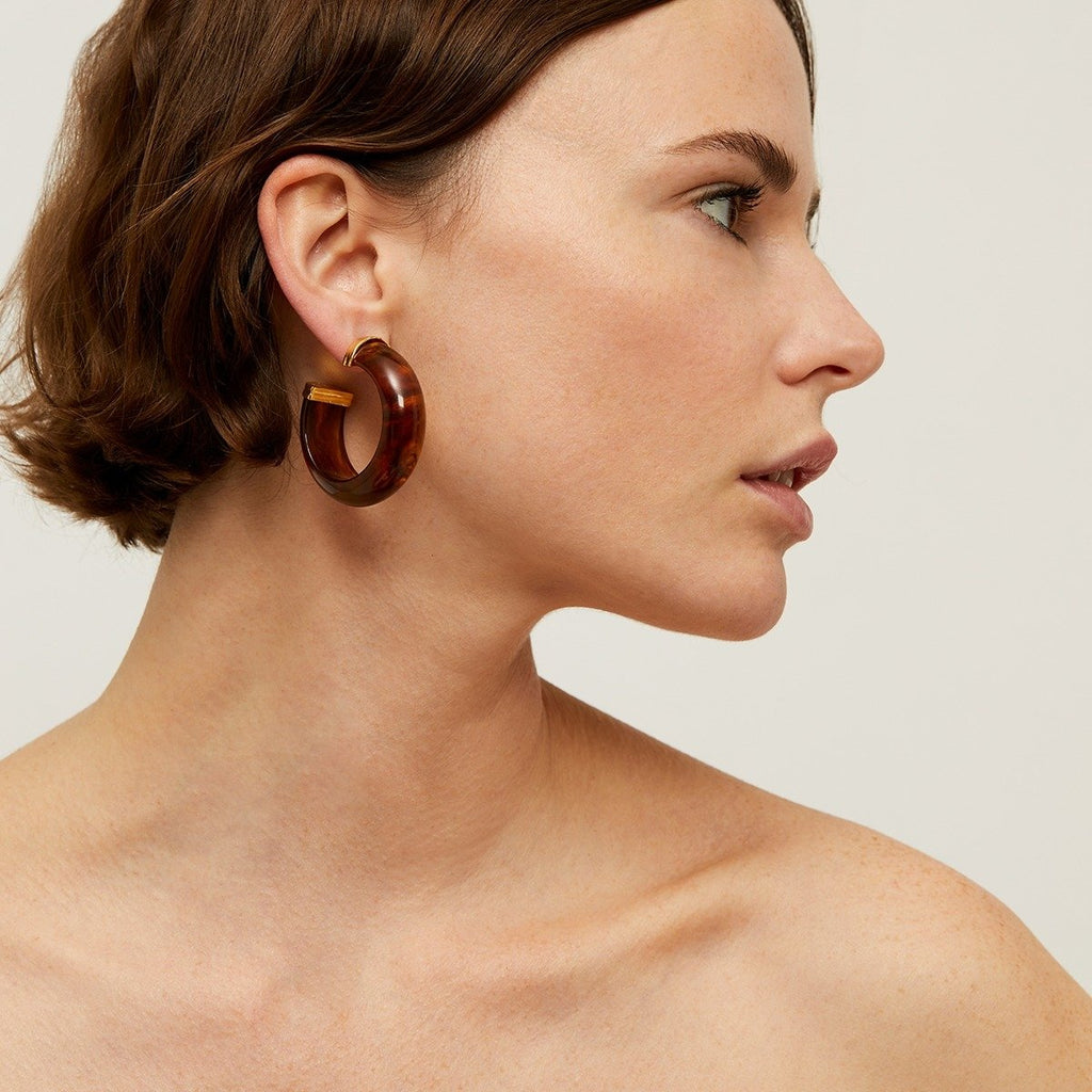 Gas Bijoux boucles d'oreilles créoles Abalone acétate dorées - Marron