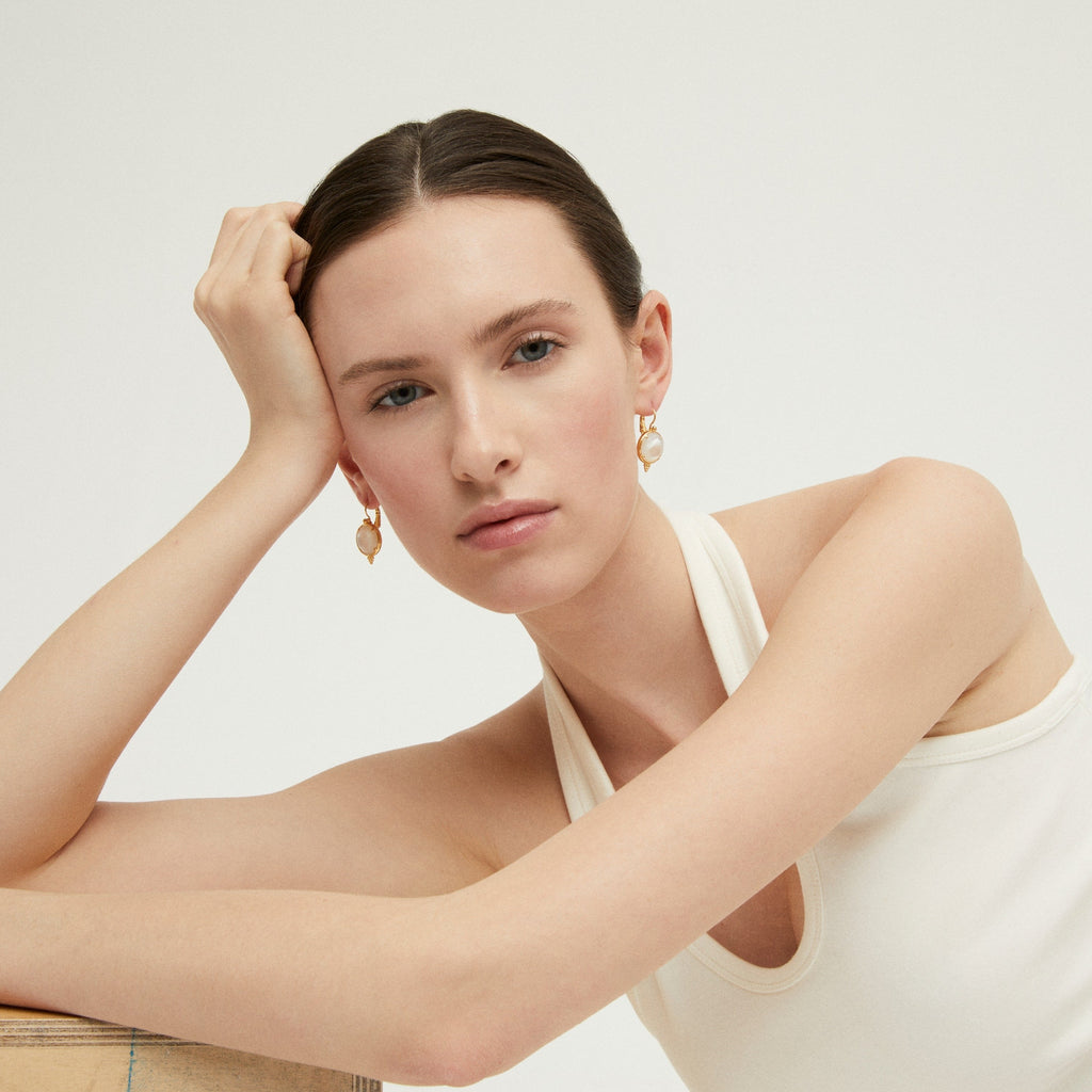 Gas Bijoux boucles d'oreilles Serti nacre dorées - nacre blanche