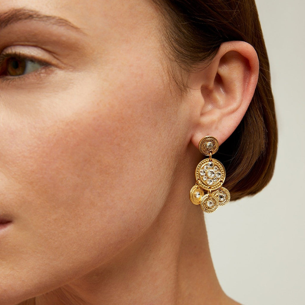 Gas Bijoux boucles d'oreilles Sequin deux rangs dorées