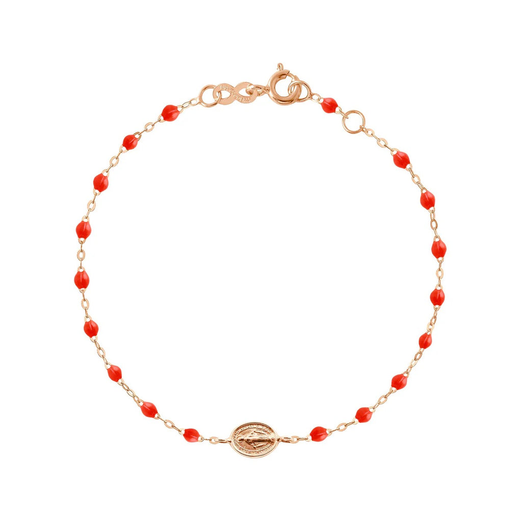 bracelet or rose motif Madone résine corail