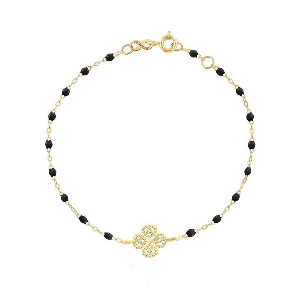 Bracelet Gigi Clozeau or jaune lucky trèfle diamants noir