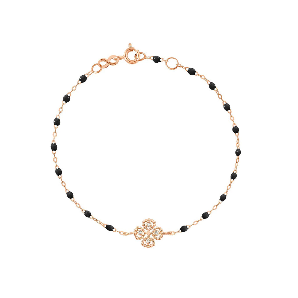 Bracelet Gigi Clozeau or rose lucky trèfle diamant résine noire
