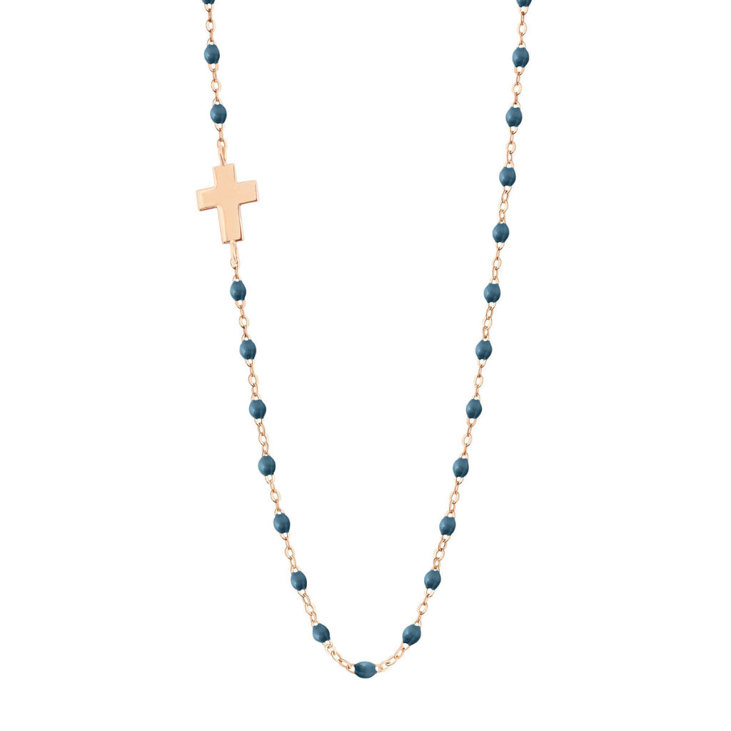 Collier Gigi Clozeau Or Rose Croix résine Céleste