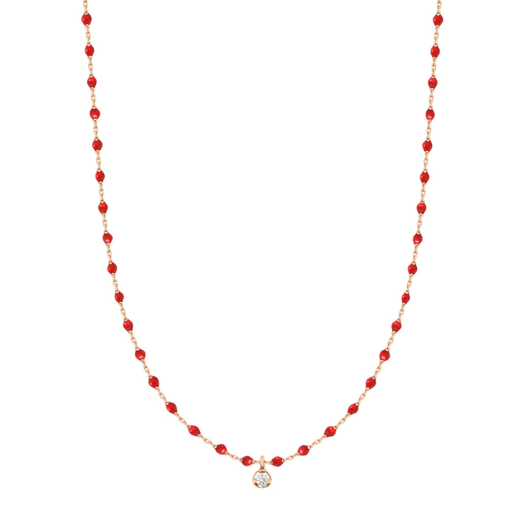 Collier mini Gigi Clozeau or rose 1 diamant résine Coquelicot