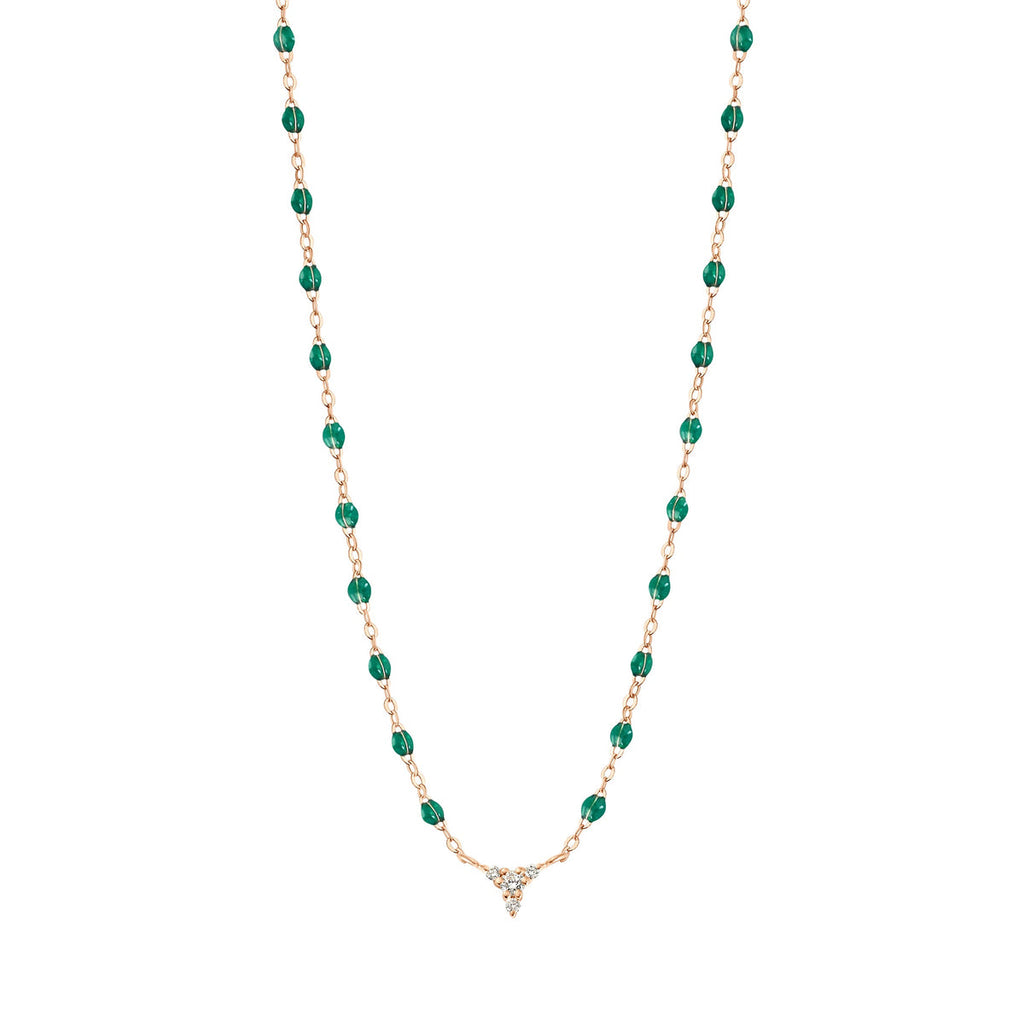 Collier Gigi Clozeau Petit Cosmos Or Rose Diamants résine Emeraude