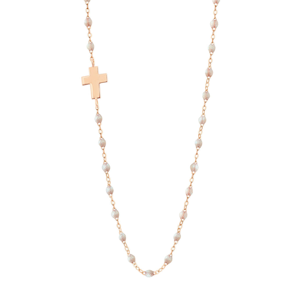 Collier Gigi Clozeau Or Rose Croix résine Opale