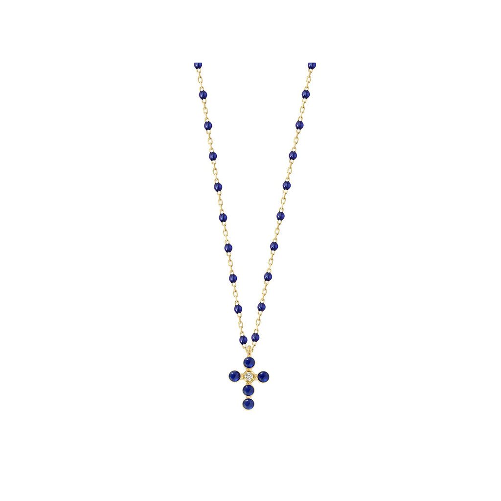 collier gigi clozeau croix perlée or jaune prusse 42cm