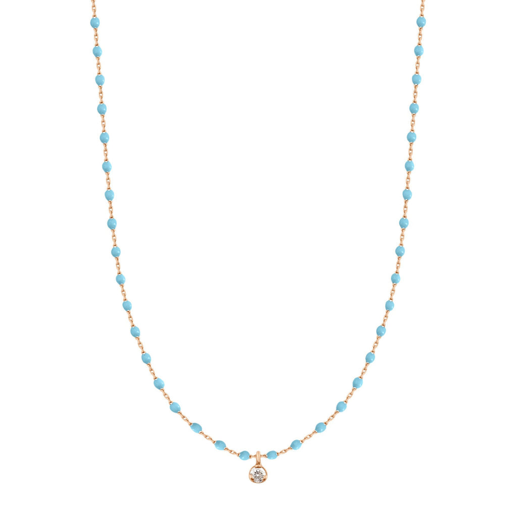 Collier mini Gigi Clozeau or rose 1 diamant résine Turquoise 
