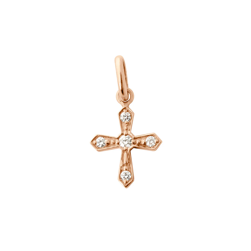 Pendentif Gigi Clozeau croix vintage or rose et diamants