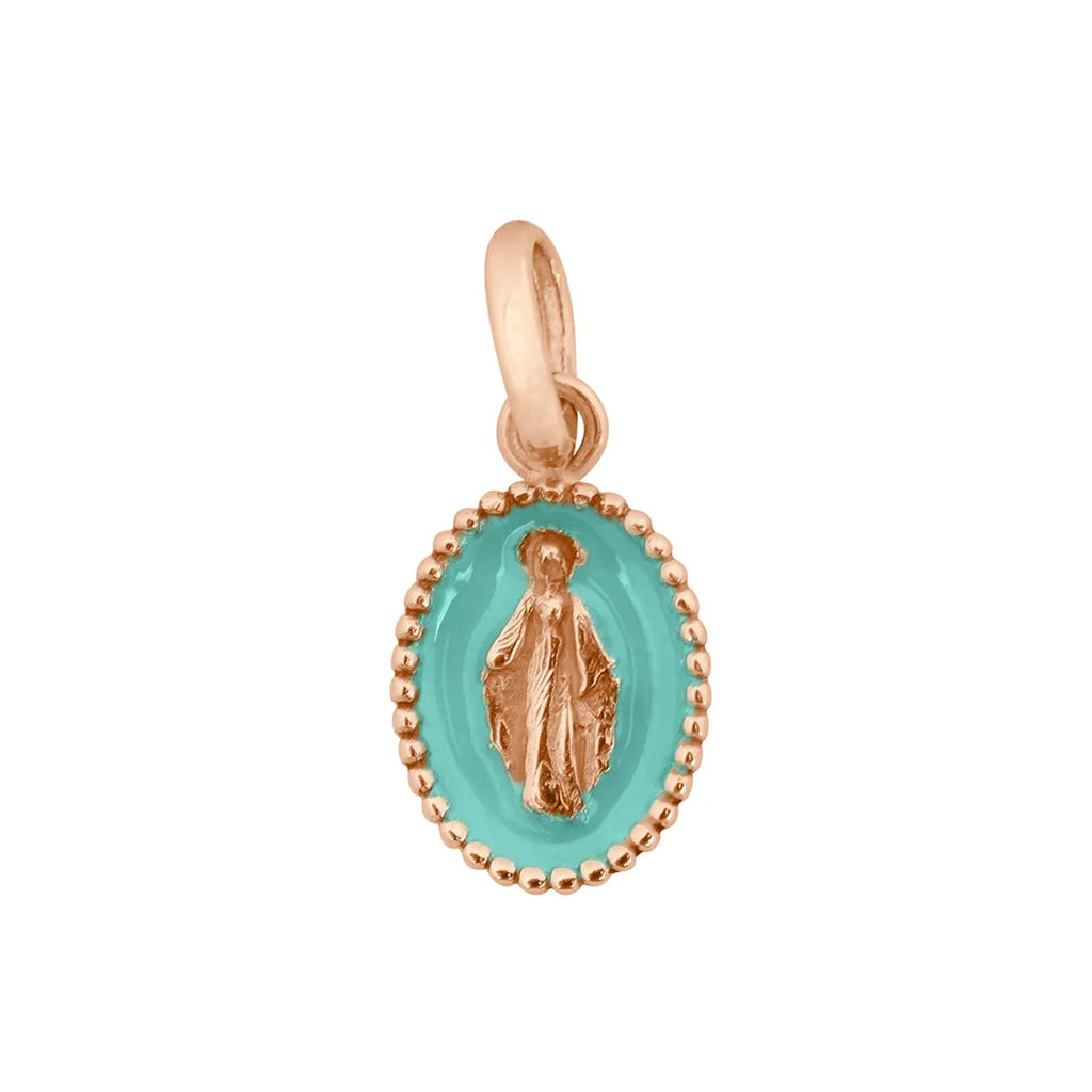 PENDENTIF GIGI CLOZEAU OR ROSE MADONE VERT D'EAU