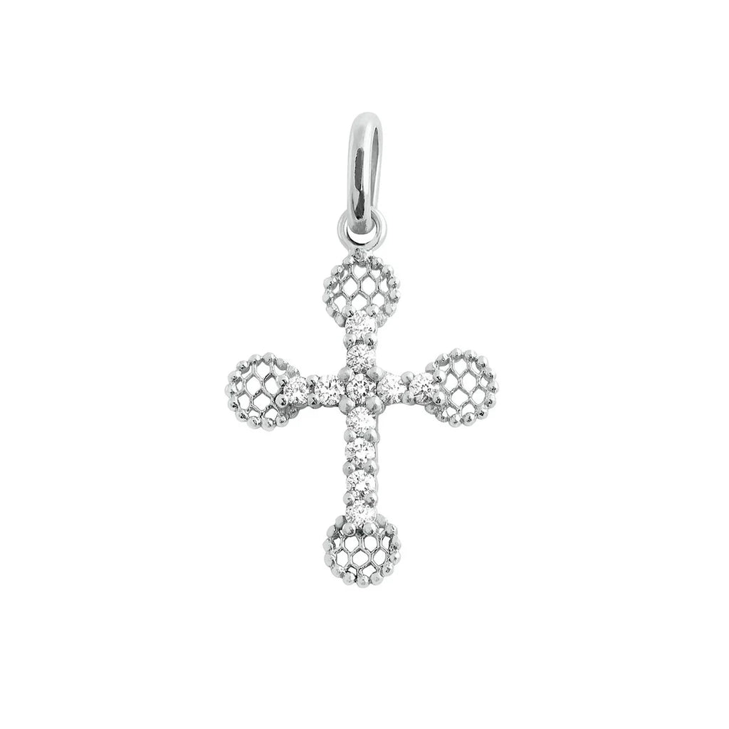 PENDENTIF GIGI CLOZEAU CROIX DENTELLE OR BLANC ET DIAMANTS