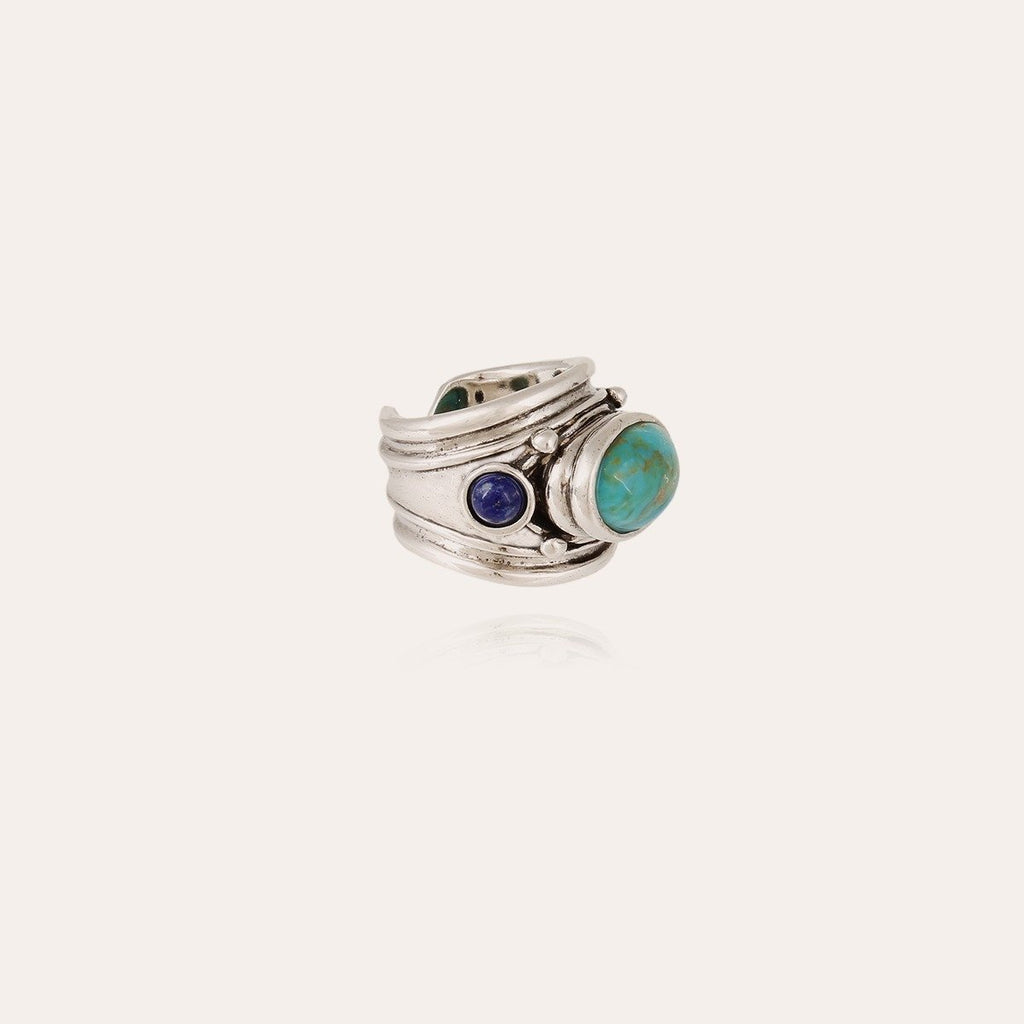 Gas Bijoux bague Simone argentée - turquoise & lapis
