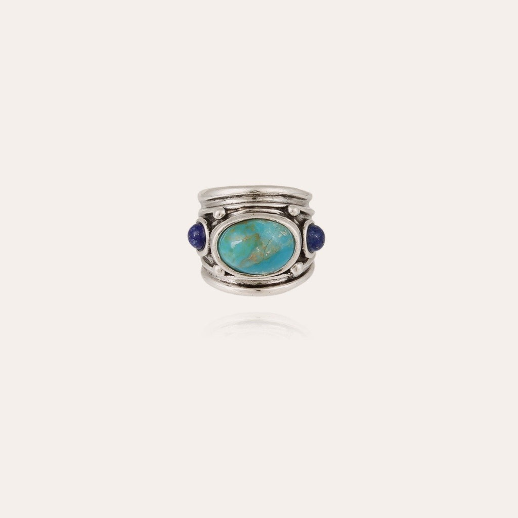 Gas Bijoux bague Simone argentée - turquoise & lapis