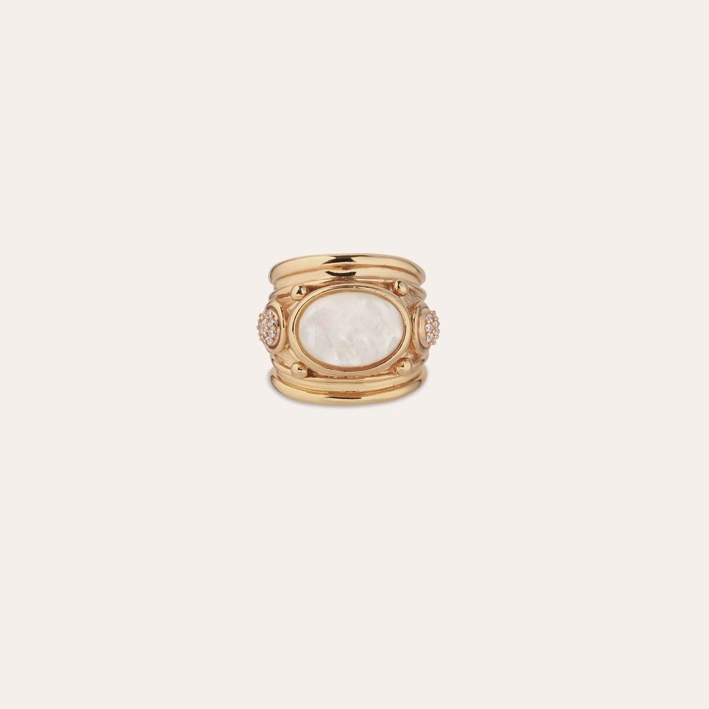 Gas Bijoux bague Simone - strass & nacre blanche