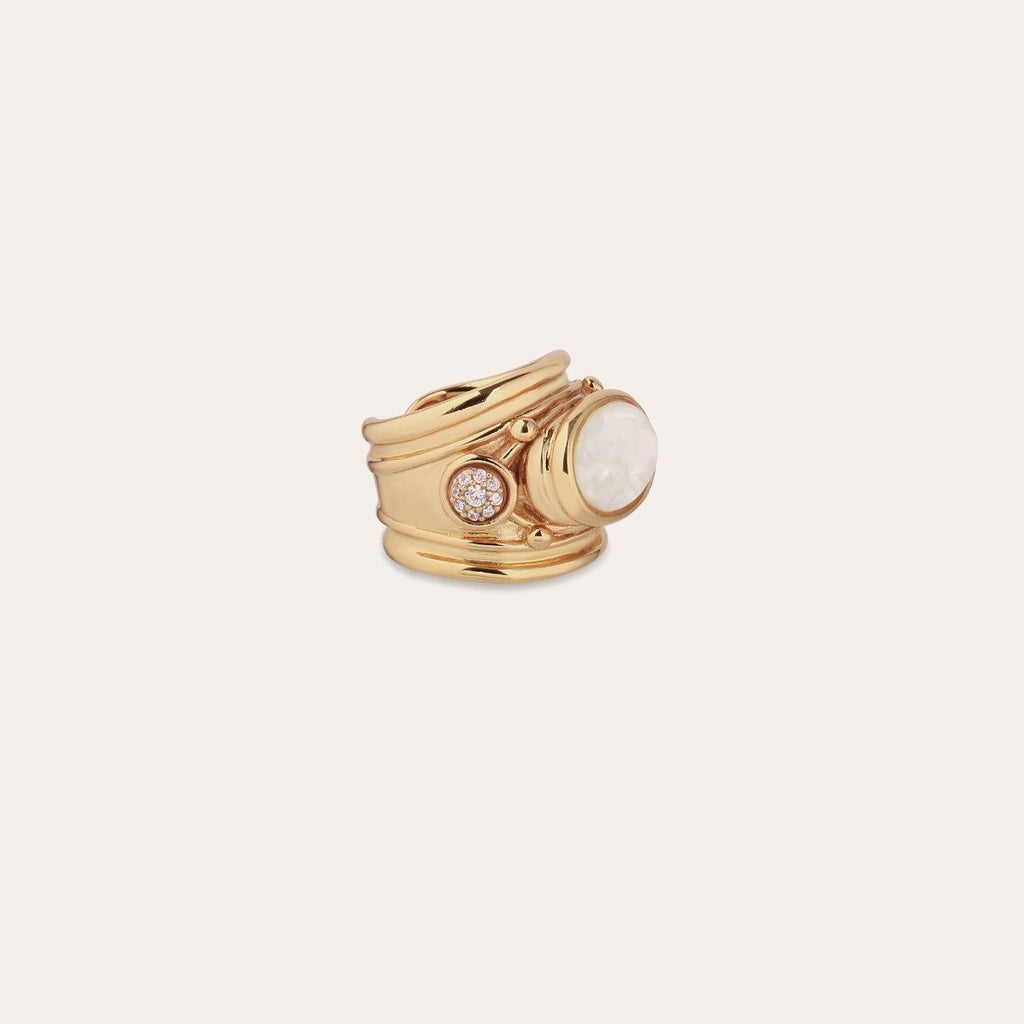 Gas Bijoux bague Simone - strass & nacre blanche