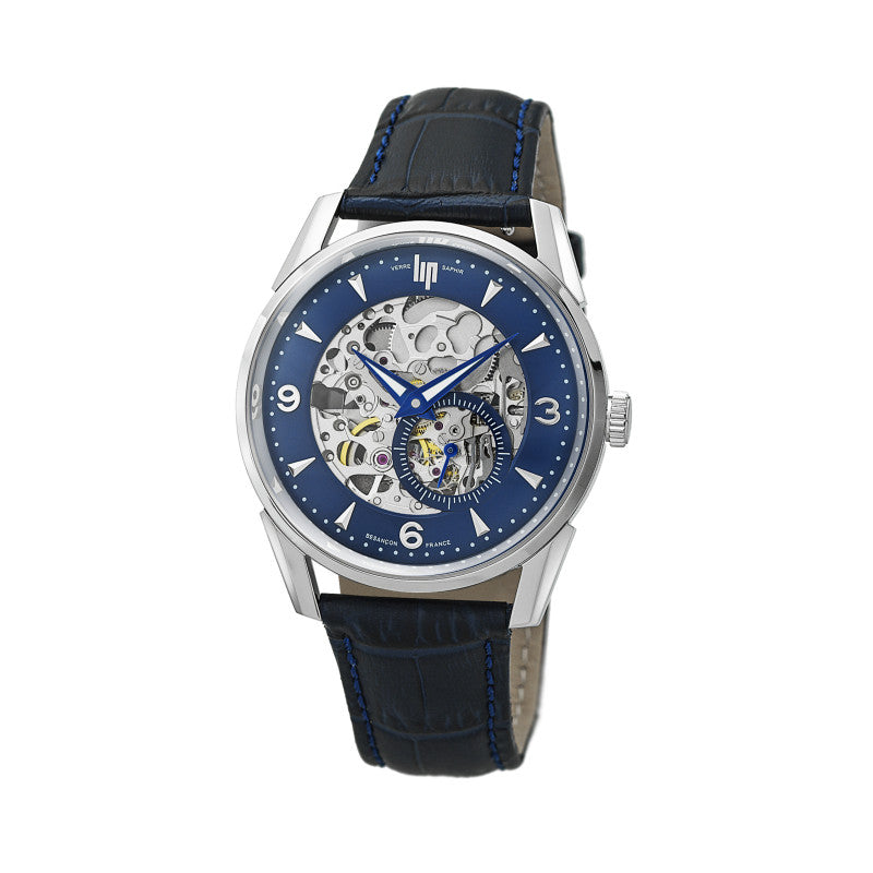 MONTRE LIP HIMALAYA AUTOMATIQUE SQUELETTE 40 MM CUIR BLEU