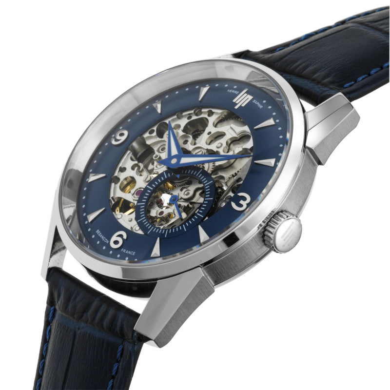 MONTRE LIP HIMALAYA AUTOMATIQUE SQUELETTE 40 MM CUIR BLEU