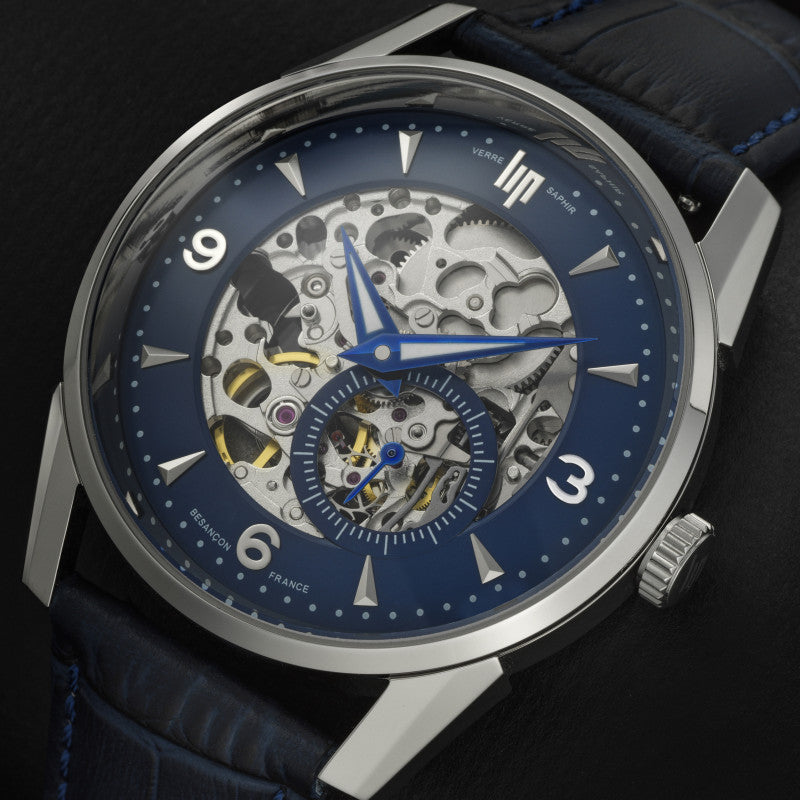 MONTRE LIP HIMALAYA AUTOMATIQUE SQUELETTE 40 MM CUIR BLEU