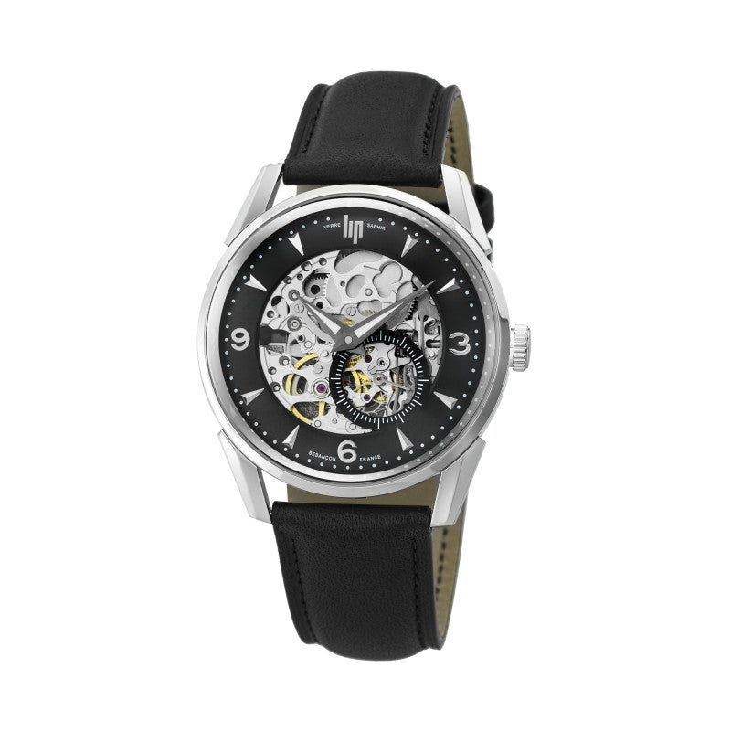 MONTRE LIP HIMALAYA AUTOMATIQUE SQUELETTE 40 MM CUIR NOIR