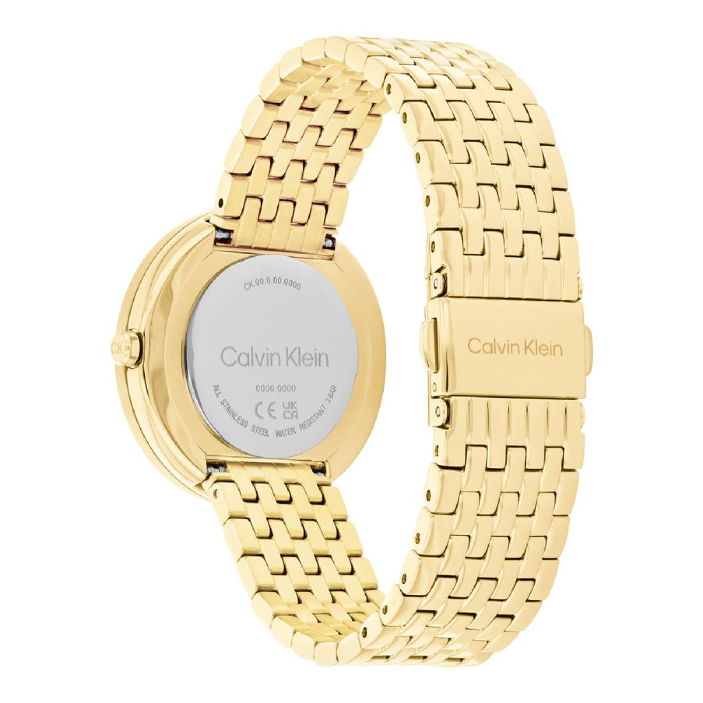 Montre Calvin Klein Sculptural Twisted Bezel Femme – Cadran vert soleillé & acier doré
