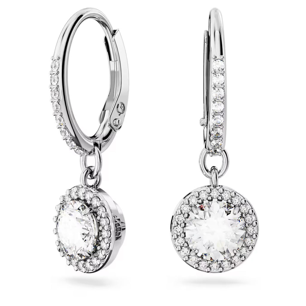 Pendants d'oreilles Constella Swarovski Taille ronde, Pavé, Blanches, Métal rhodié