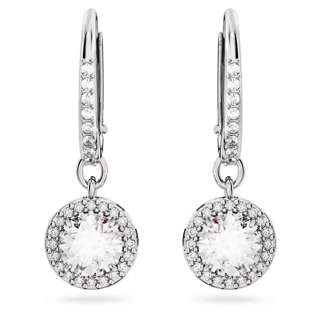 Pendants d'oreilles Constella Swarovski Taille ronde, Pavé, Blanches, Métal rhodié
