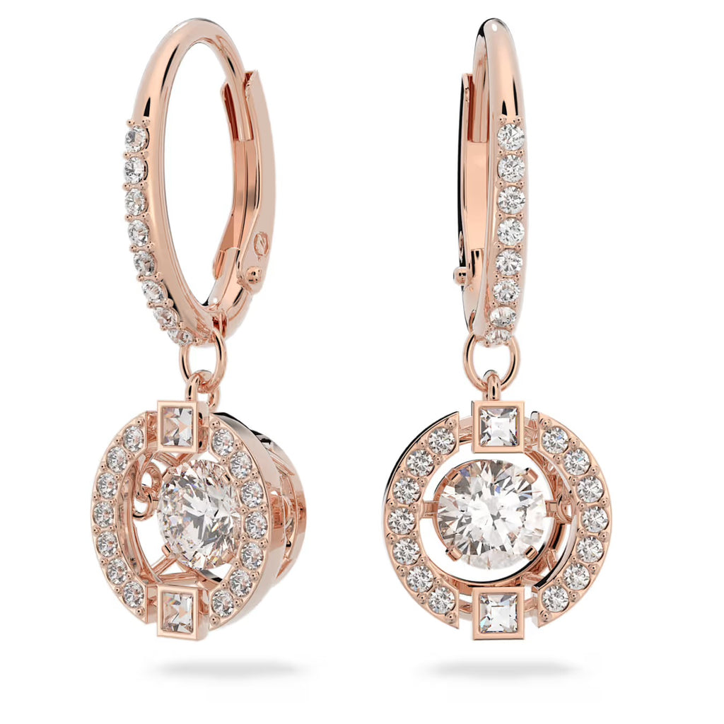 Pendants d'oreilles Swarovski Sparkling Dance
Taille ronde, Blanches, Doré à l’or rose 18 carats