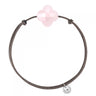 MORGANNE BELLO BRACELET FRIANDISE CORDON TAUPE TRÈFLE QUARTZ ROSE POUDRE