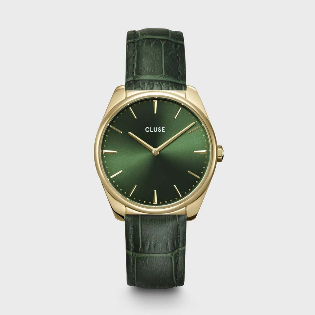 Féroce Leather, Gold, Forest Green Croco