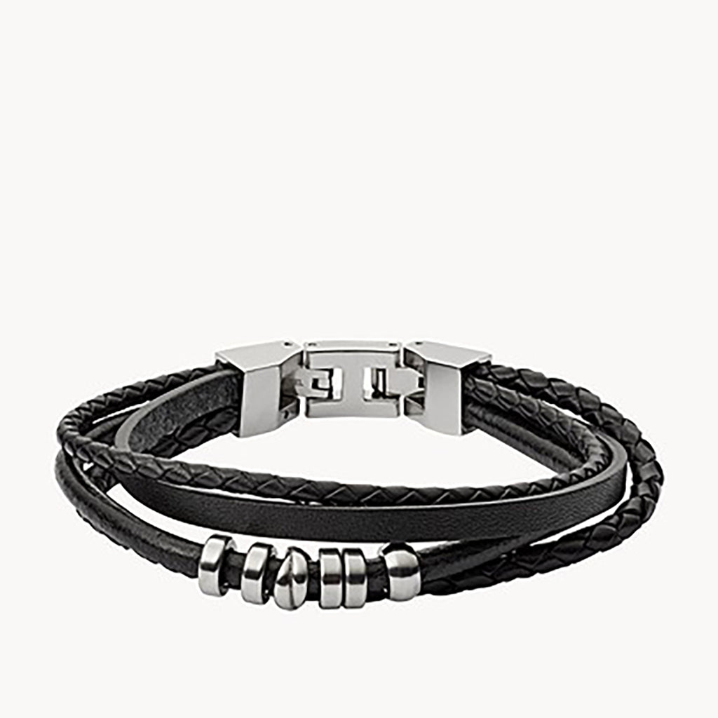 BRACELET FOSSIL MULTI-RANGS EN CUIR NOIR JF03183040