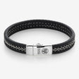 BRACELET REBEL & ROSE CUIR ET ARGENT NOIR