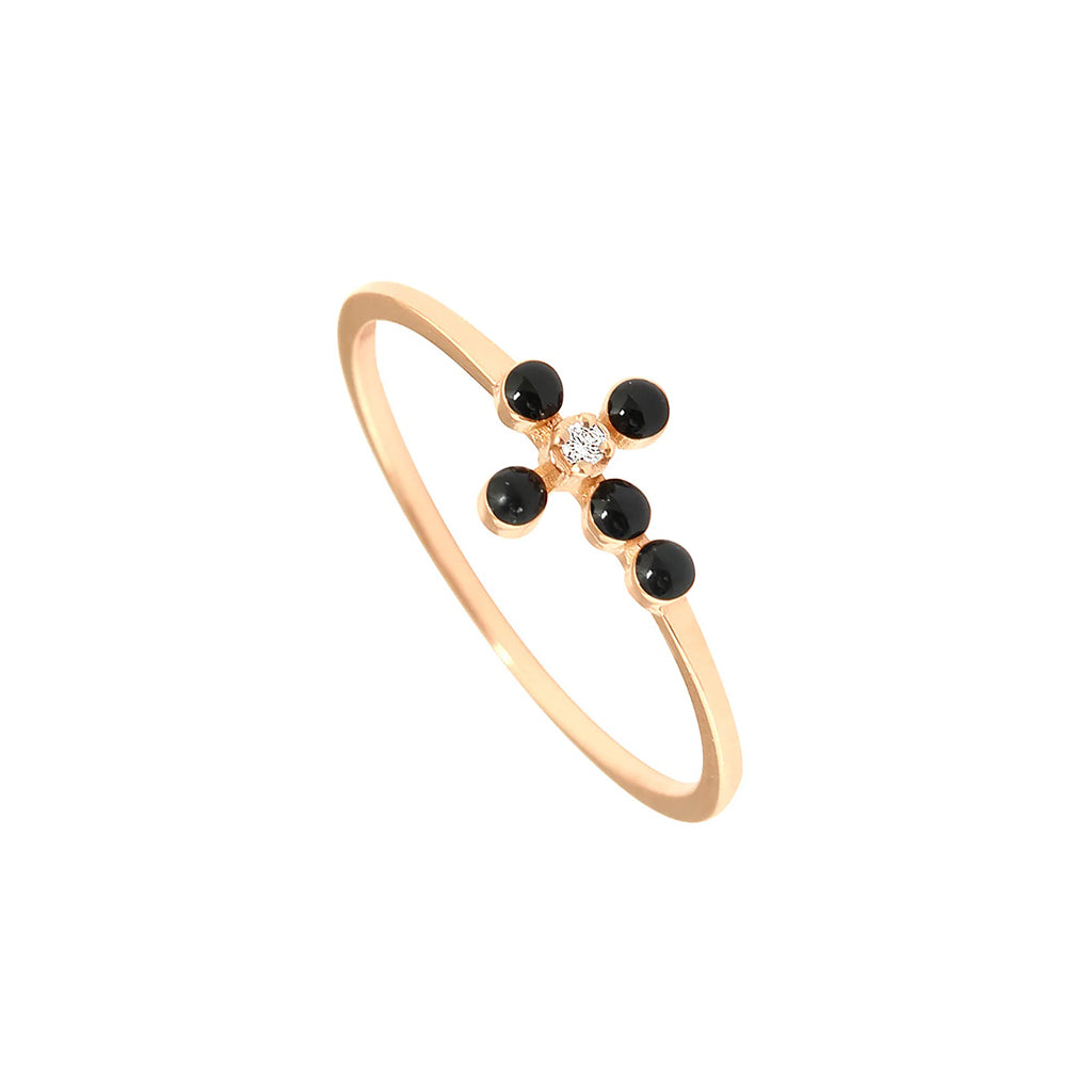 BAGUE GIGI CLOZEAU CROIX PERLEE OR ROSE DIAMANT